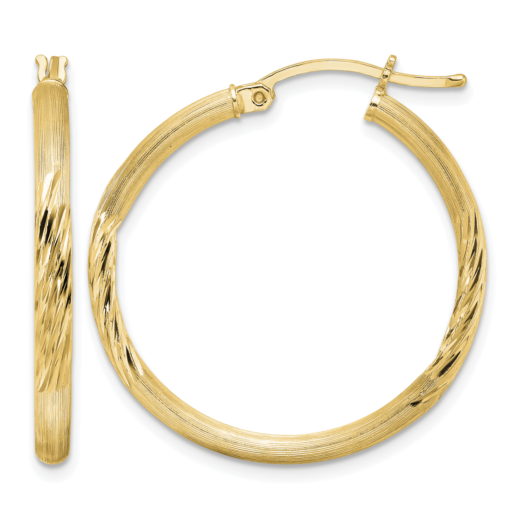 Sterling Silver Flash Gold-plated 2.5mm Polished/Satin D/C Hoop Earrings (QE3555GP)