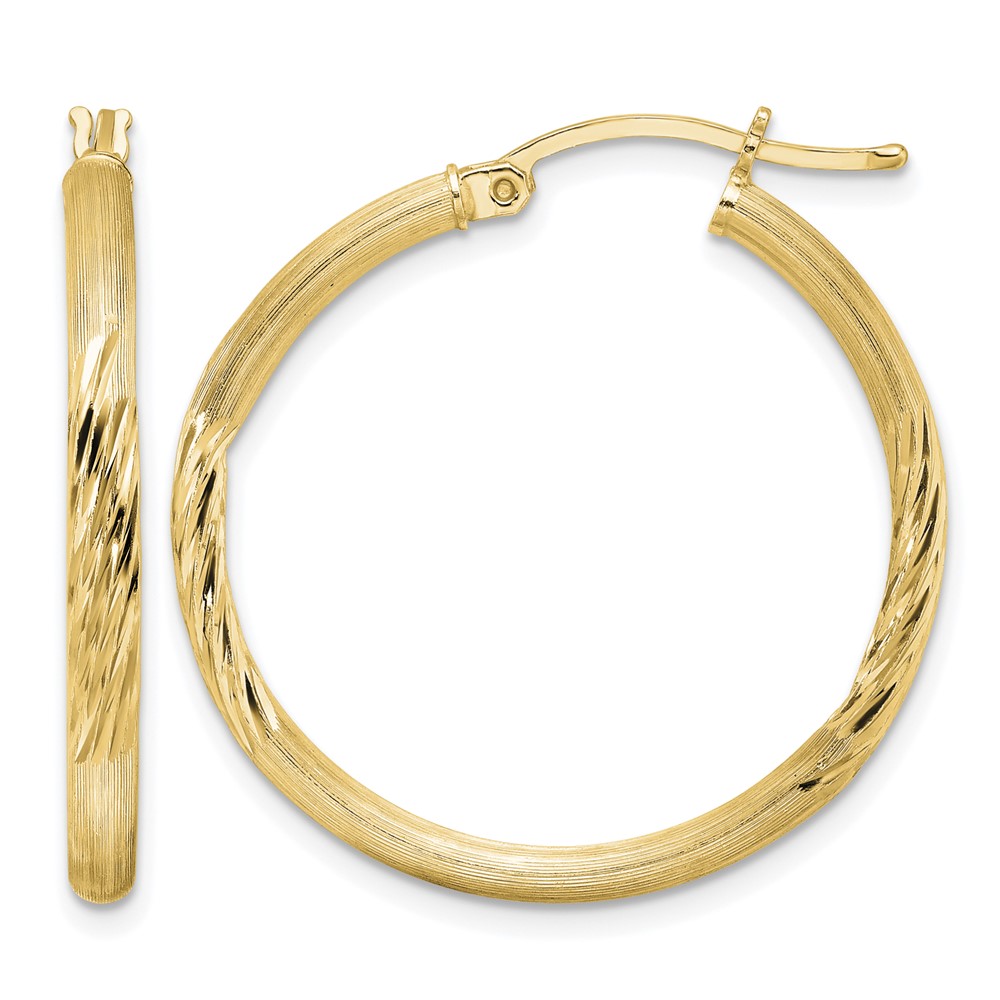 Sterling Silver Flash Gold-plated 2.5mm Polished/Satin D/C Hoop Earrings (QE3555GP)