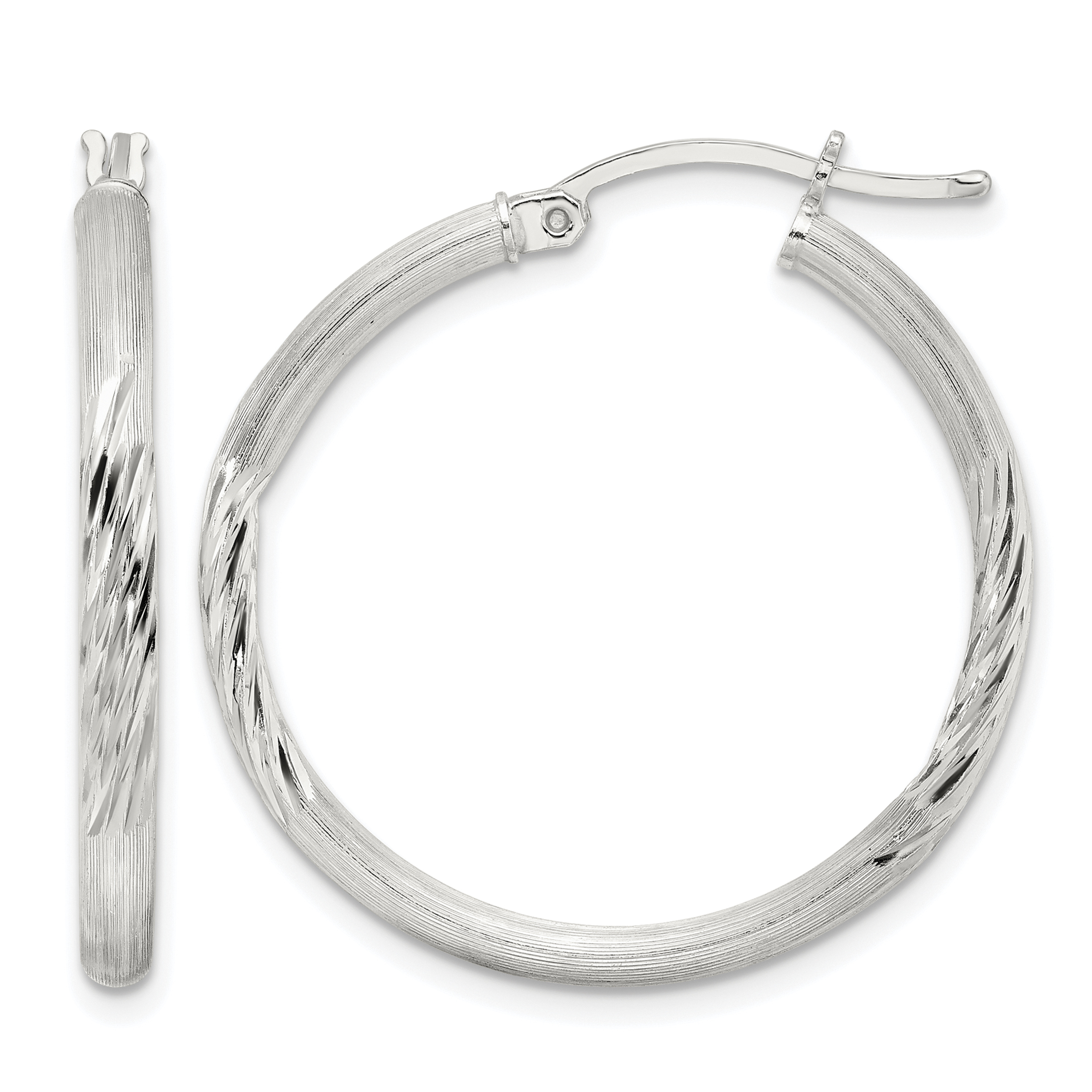 Sterling Silver 2.5mm Polished/Satin D/C Hoop Earrings (QE3555SP)