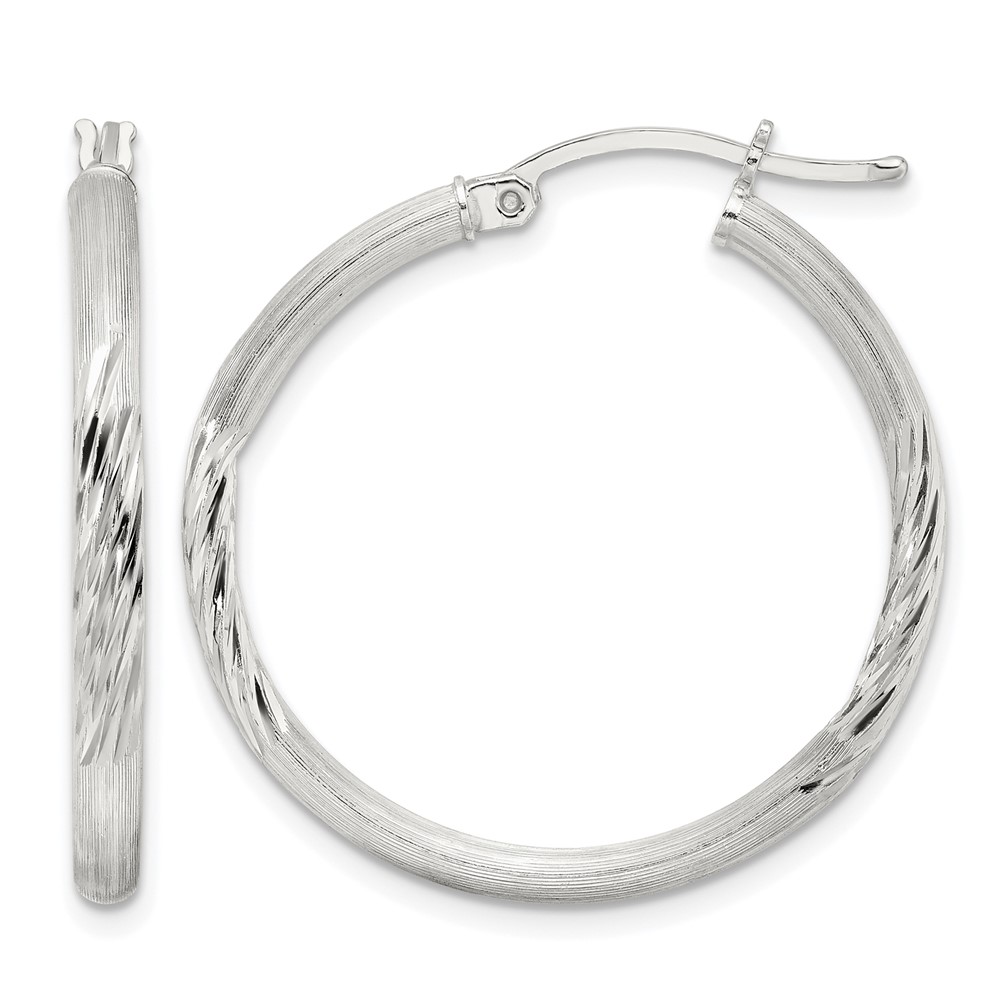 Sterling Silver 2.5mm Polished/Satin D/C Hoop Earrings (QE3555SP)