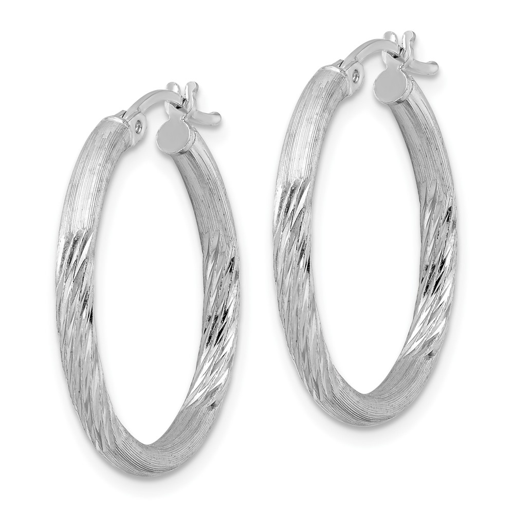 Sterling Silver Rhod-plated 2.5mm Polished/Satin Diamond-cut Hoop Earrings (QE3556)