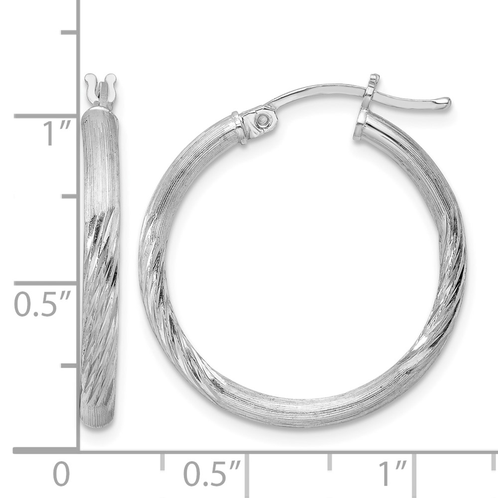 Sterling Silver Rhod-plated 2.5mm Polished/Satin Diamond-cut Hoop Earrings (QE3556)