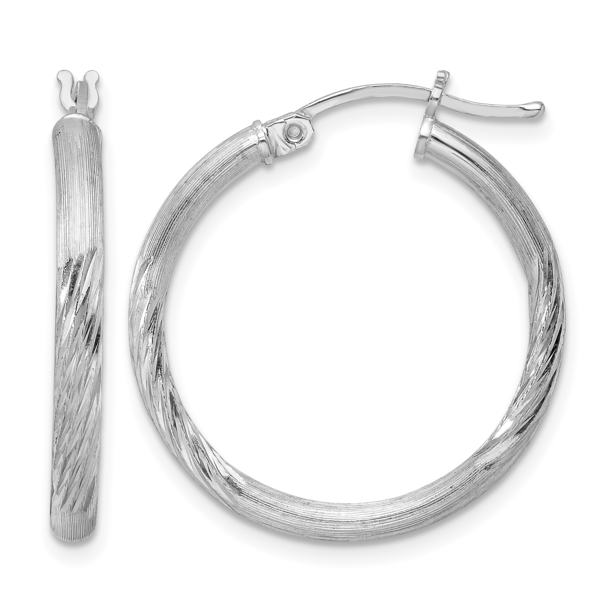 Sterling Silver Rhod-plated 2.5mm Polished/Satin Diamond-cut Hoop Earrings (QE3556)