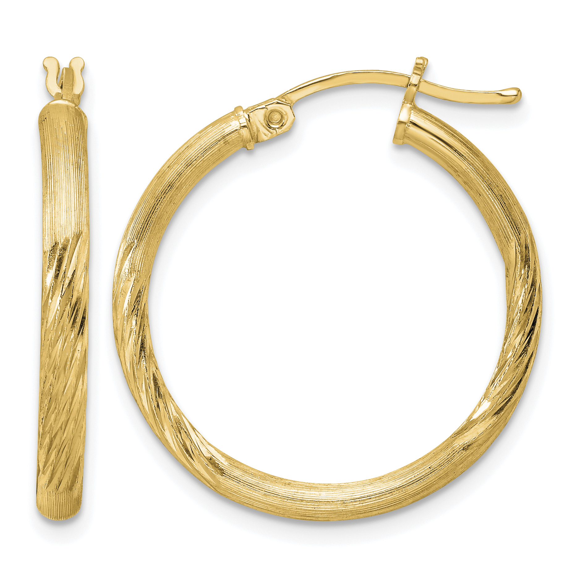 Sterling Silver Flash Gold-plated 2.5mm Polished/Satin D/C Hoop Earrings (QE3556GP)
