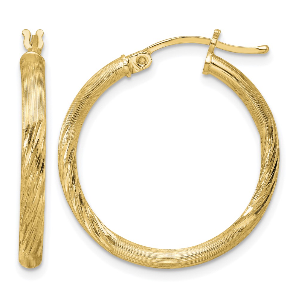 Sterling Silver Flash Gold-plated 2.5mm Polished/Satin D/C Hoop Earrings (QE3556GP)