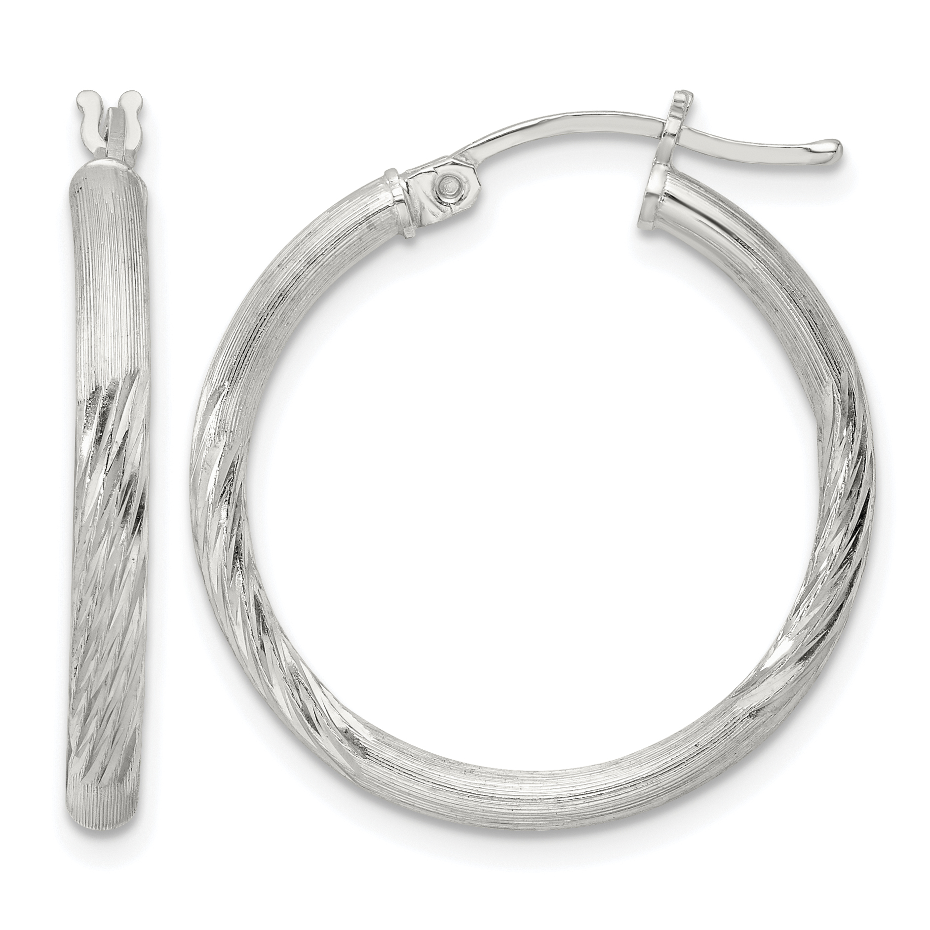Sterling Silver 2.5mm Polished/Satin D/C Hoop Earrings (QE3556SP)