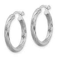 Sterling Silver Rhod-plated 2.5mm Polished Satin Diamond-cut Hoop Earrings view 2