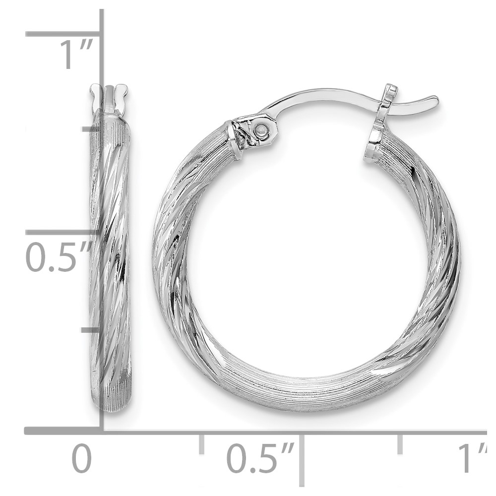 Sterling Silver Rhod-plated 2.5mm Polished/Satin Diamond-cut Hoop Earrings (QE3557)