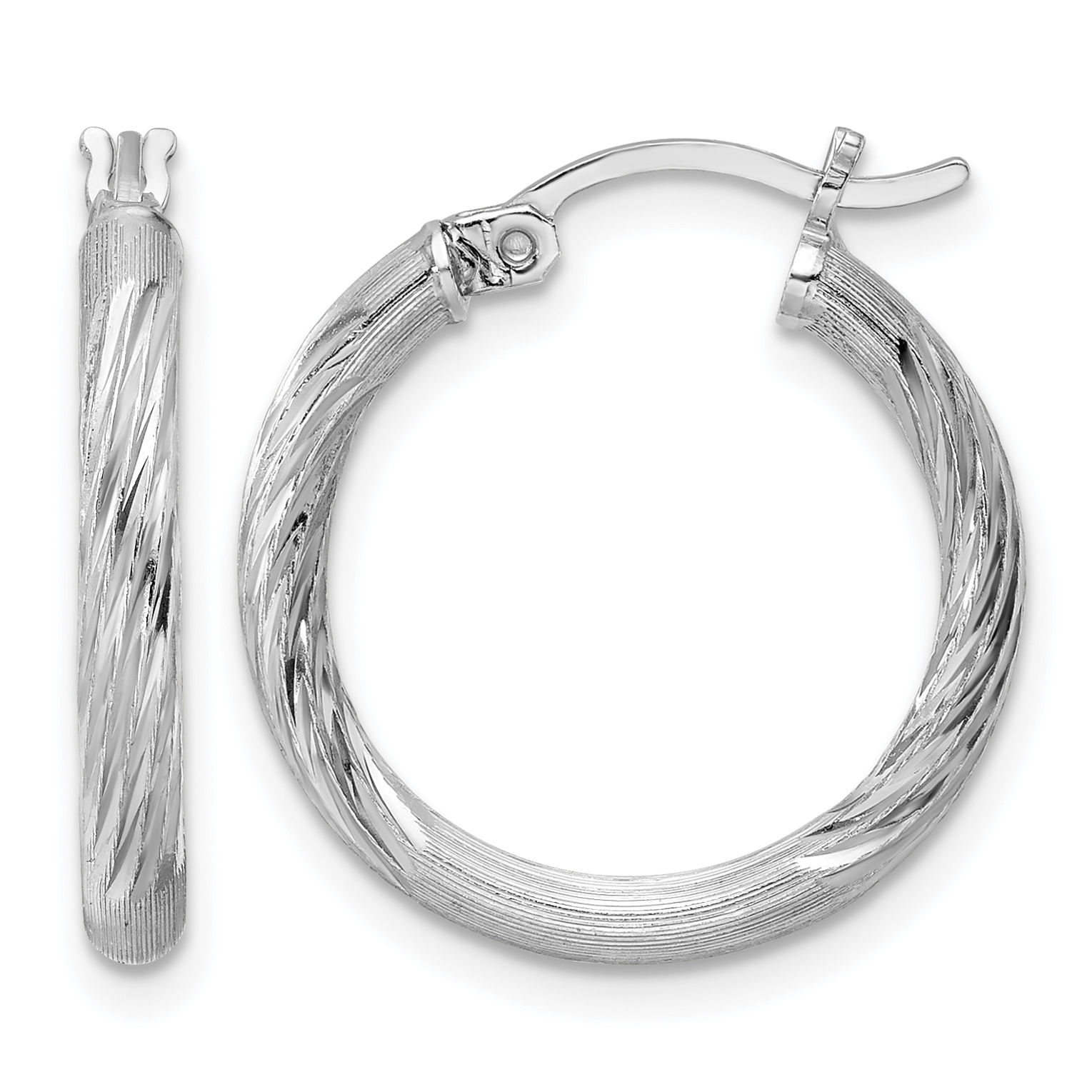 Sterling Silver Rhod-plated 2.5mm Polished/Satin Diamond-cut Hoop Earrings (QE3557)