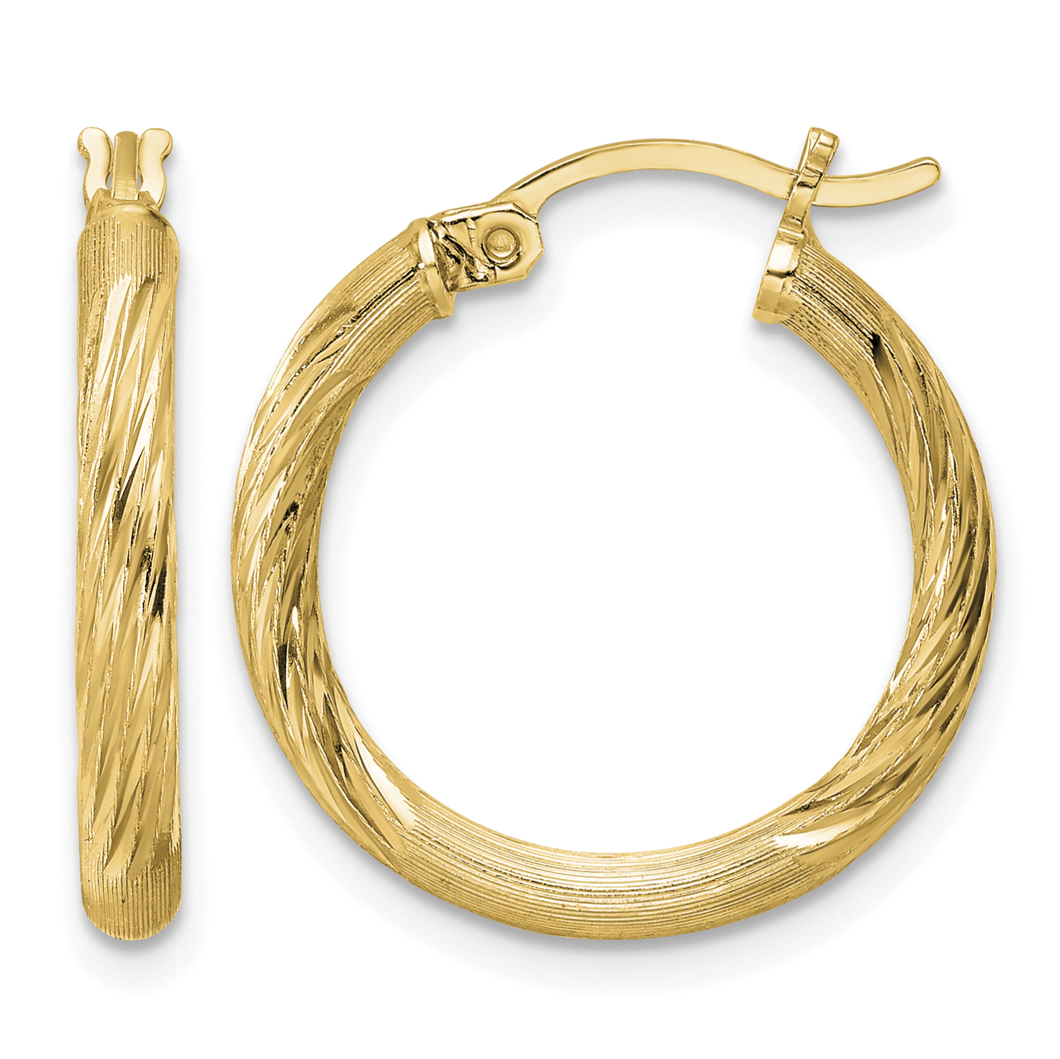 Sterling Silver Flash Gold-plated 2.5mm Polished/Satin D/C Hoop Earrings (QE3557GP)
