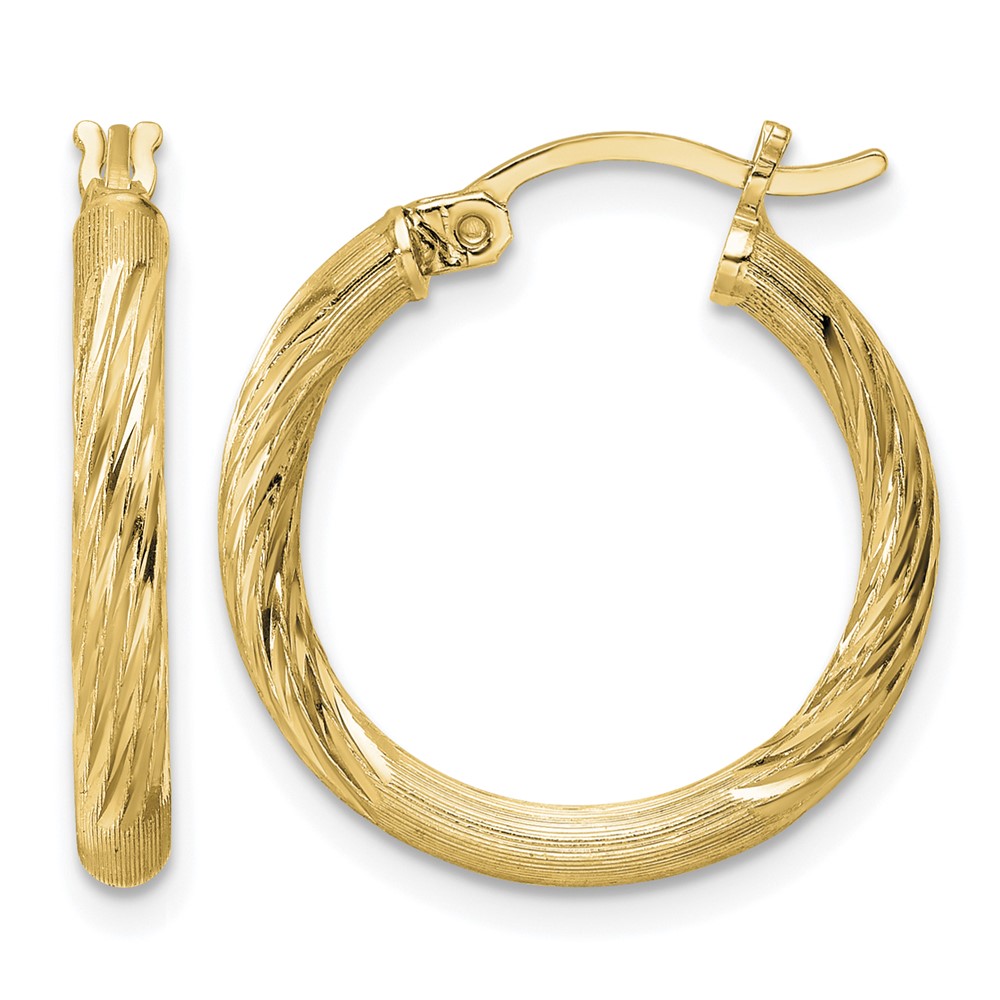 Sterling Silver Flash Gold-plated 2.5mm Polished/Satin D/C Hoop Earrings (QE3557GP)