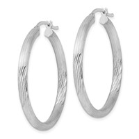 Sterling Silver Rhodium-plated 3mm Polished Satin Diamond-cut Hoop Earrings view 2