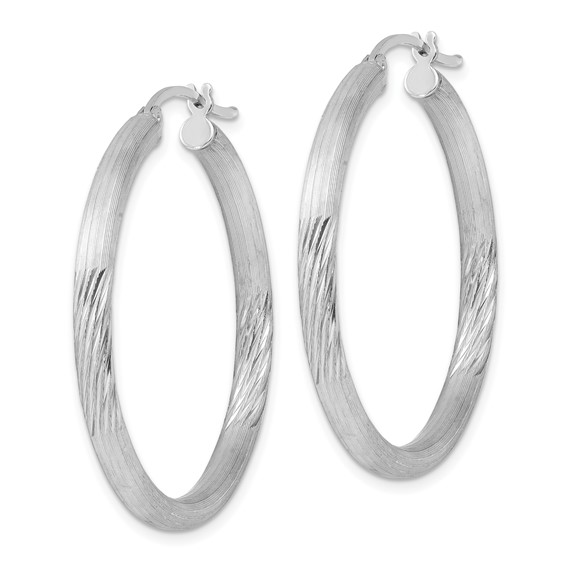 Sterling Silver Satin & Diamond-cut Hoop Earrings