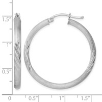 Sterling Silver Rhodium-plated 3mm Polished Satin Diamond-cut Hoop Earrings view 4