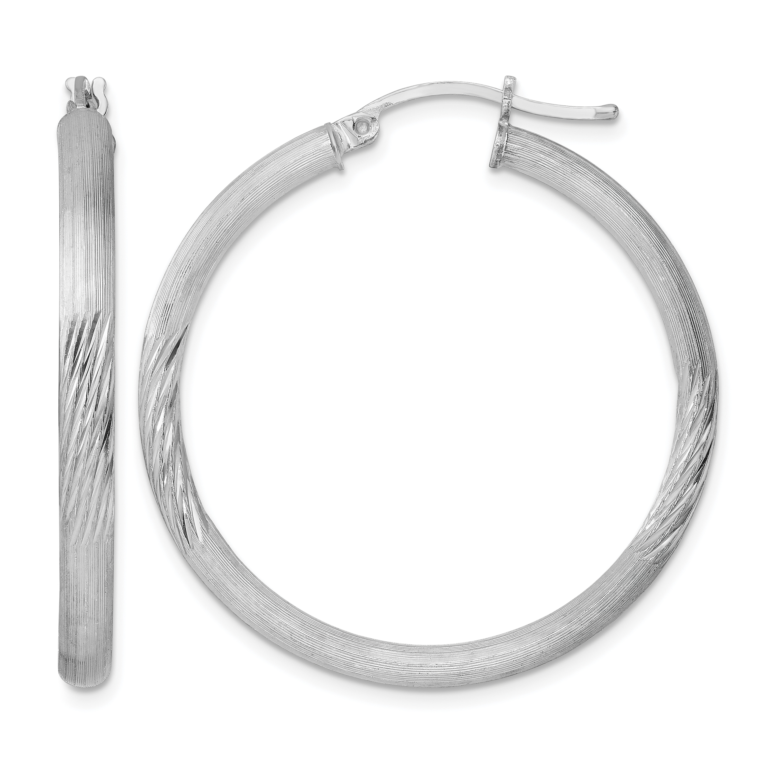Sterling Silver Rhodium-plated 3mm Polished/Satin Diamond-cut Hoop Earrings (QE3558)