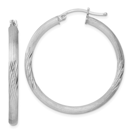 Sterling Silver Satin & Diamond-cut Hoop Earrings