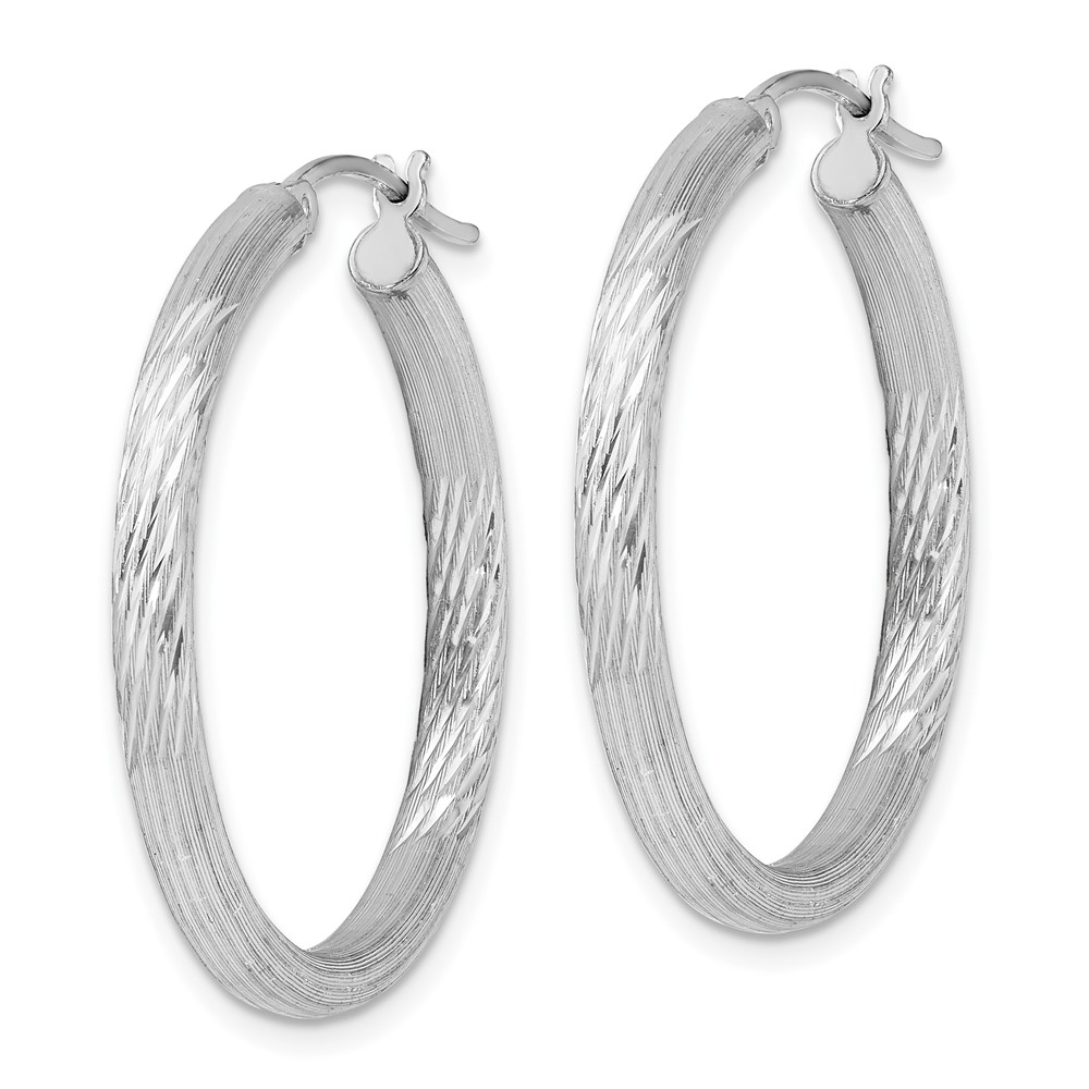Sterling Silver Rhodium-plated 3mm Polished/Satin Diamond-cut Hoop Earrings (QE3559)