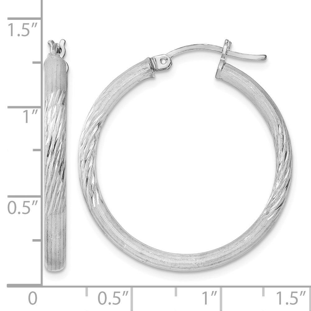 Sterling Silver Rhodium-plated 3mm Polished/Satin Diamond-cut Hoop Earrings (QE3559)