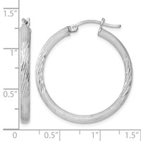 Sterling Silver Rhodium-plated 3mm Polished Satin Diamond-cut Hoop Earrings view 4