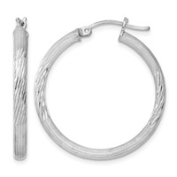 Sterling Silver Rhodium-plated 3mm Polished Satin Diamond-cut Hoop Earrings view 1