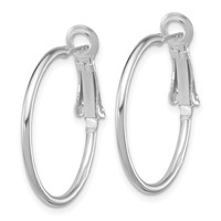 Sterling Silver Rhodium-plated 1.5mm Omega Back Round Hoop Earrings view 2