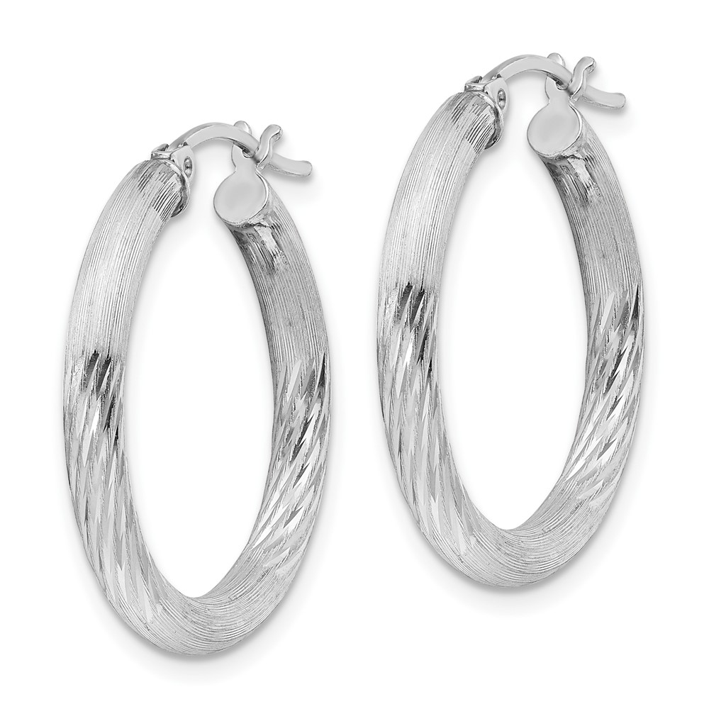 Sterling Silver Rhodium-plated 3mm Polished/Satin Diamond-cut Hoop Earrings (QE3560)