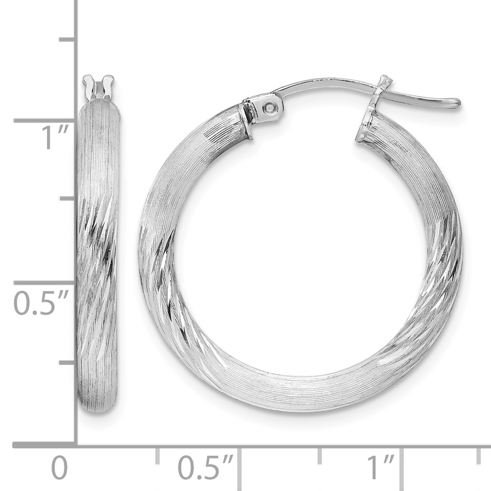 Sterling Silver Rhodium-plated 3mm Polished/Satin Diamond-cut Hoop Earrings (QE3560)