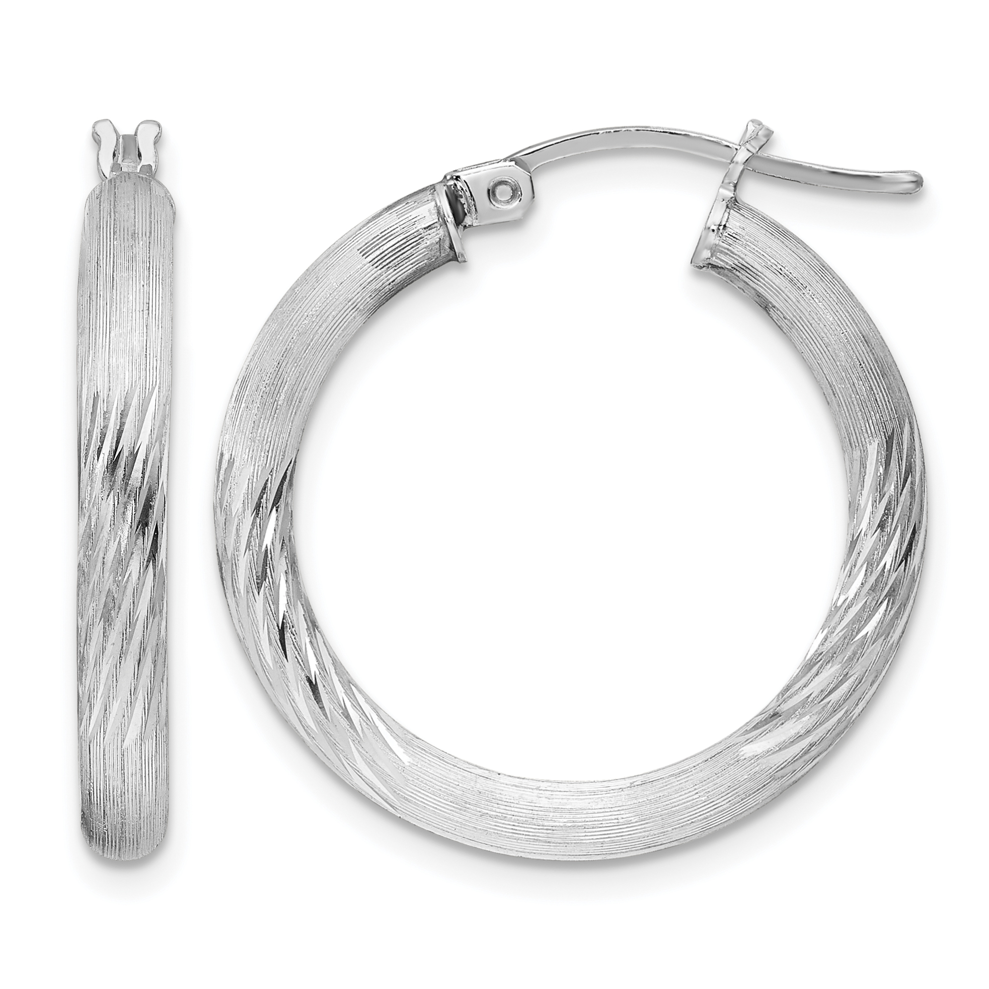 Sterling Silver Rhodium-plated 3mm Polished/Satin Diamond-cut Hoop Earrings (QE3560)