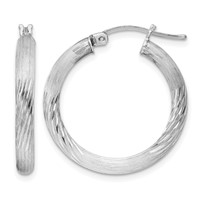 Sterling Silver Rhodium-plated 3mm Polished Satin Diamond-cut Hoop Earrings view 1