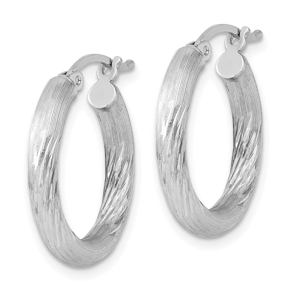 Sterling Silver Rhodium-plated 3mm Polished/Satin Diamond-cut Hoop Earrings (QE3561)