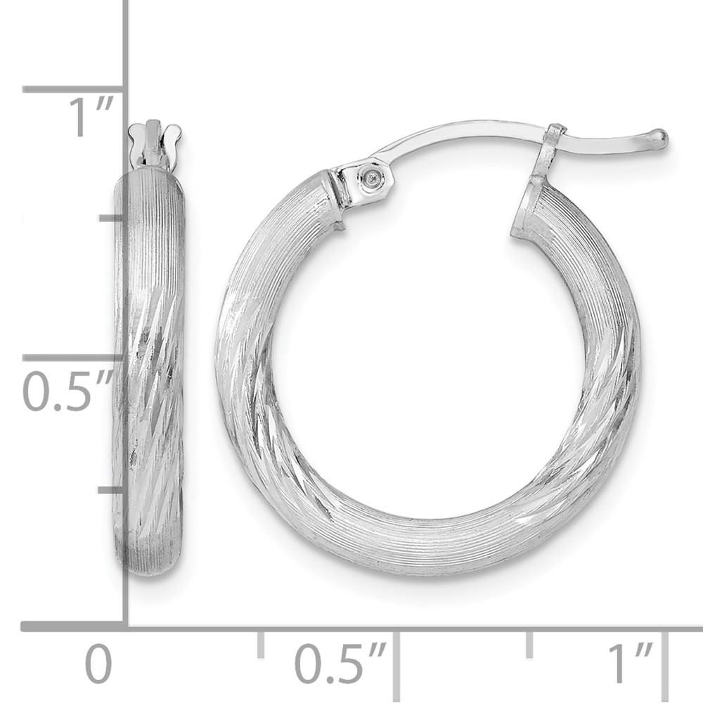 Sterling Silver Rhodium-plated 3mm Polished/Satin Diamond-cut Hoop Earrings (QE3561)