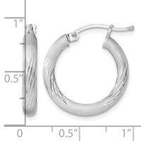 Sterling Silver Rhodium-plated 3mm Polished Satin Diamond-cut Hoop Earrings view 4