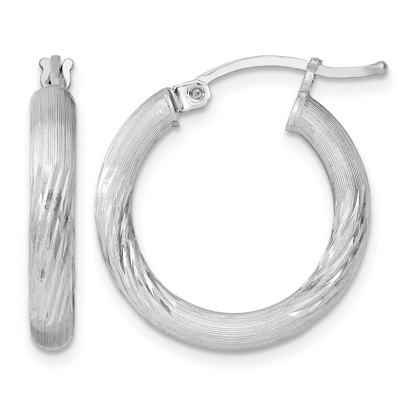 Sterling Silver Rhodium-plated 3mm Polished/Satin Diamond-cut Hoop Earrings (QE3561)