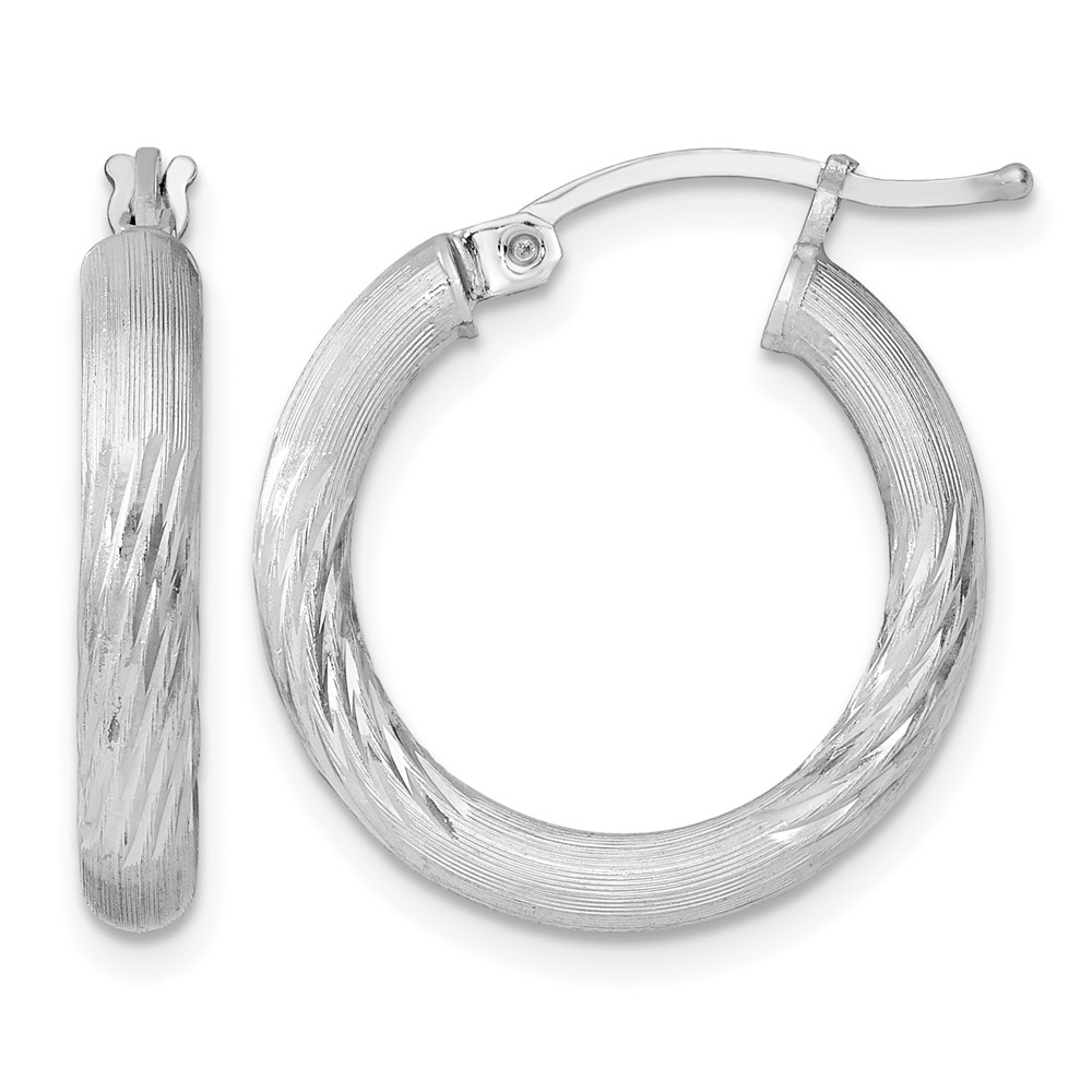 Sterling Silver Rhodium-plated 3mm Polished/Satin Diamond-cut Hoop Earrings (QE3561)