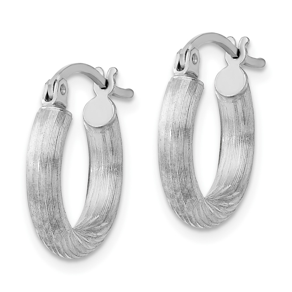 Sterling Silver Rhodium-plated 3mm Polished/Satin Diamond-cut Hoop Earrings (QE3562)