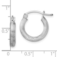 Sterling Silver Rhodium-plated 3mm Polished Satin Diamond-cut Hoop Earrings view 4