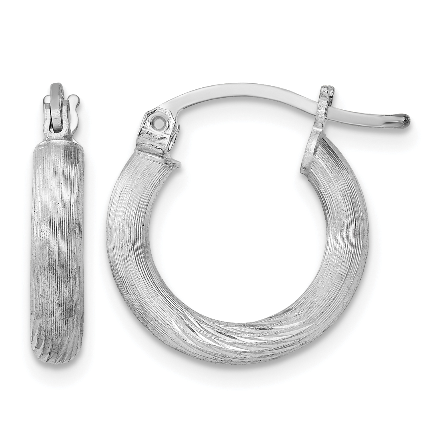 Sterling Silver Rhodium-plated 3mm Polished/Satin Diamond-cut Hoop Earrings (QE3562)