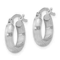 Sterling Silver Rhodium-plated 3mm Polished Satin Diamond-cut Hoop Earrings view 2