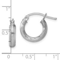 Sterling Silver Rhodium-plated 3mm Polished Satin Diamond-cut Hoop Earrings view 4