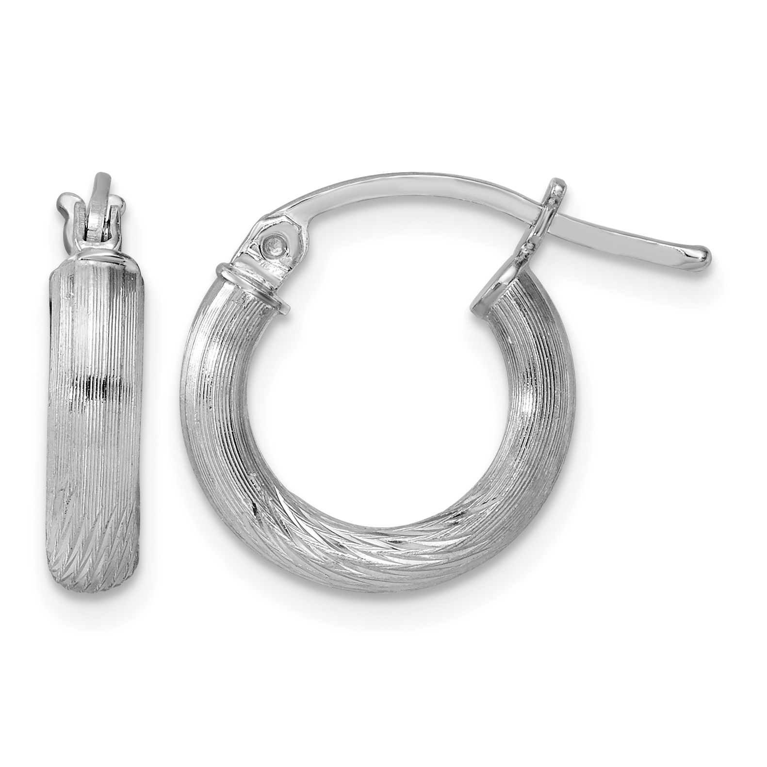 Sterling Silver Rhodium-plated 3mm Polished/Satin Diamond-cut Hoop Earrings (QE3563)