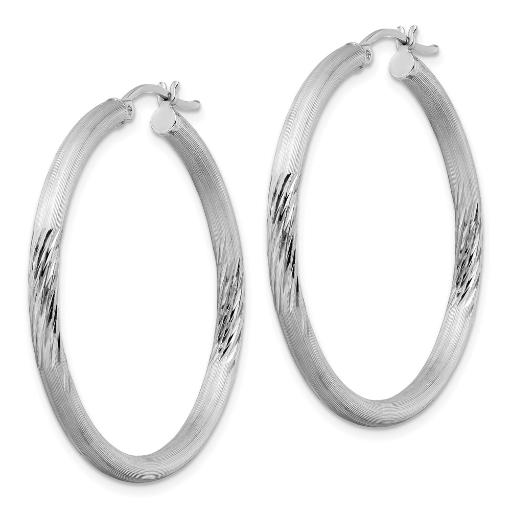 Sterling Silver Rhodium-plated 3mm Polished/Satin Diamond-cut Hoop Earrings (QE3564)