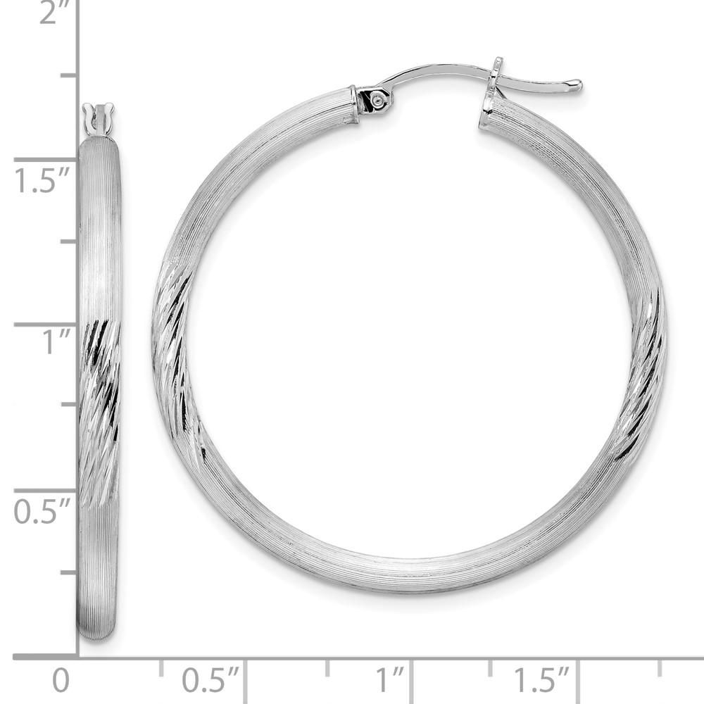 Sterling Silver Rhodium-plated 3mm Polished/Satin Diamond-cut Hoop Earrings (QE3564)