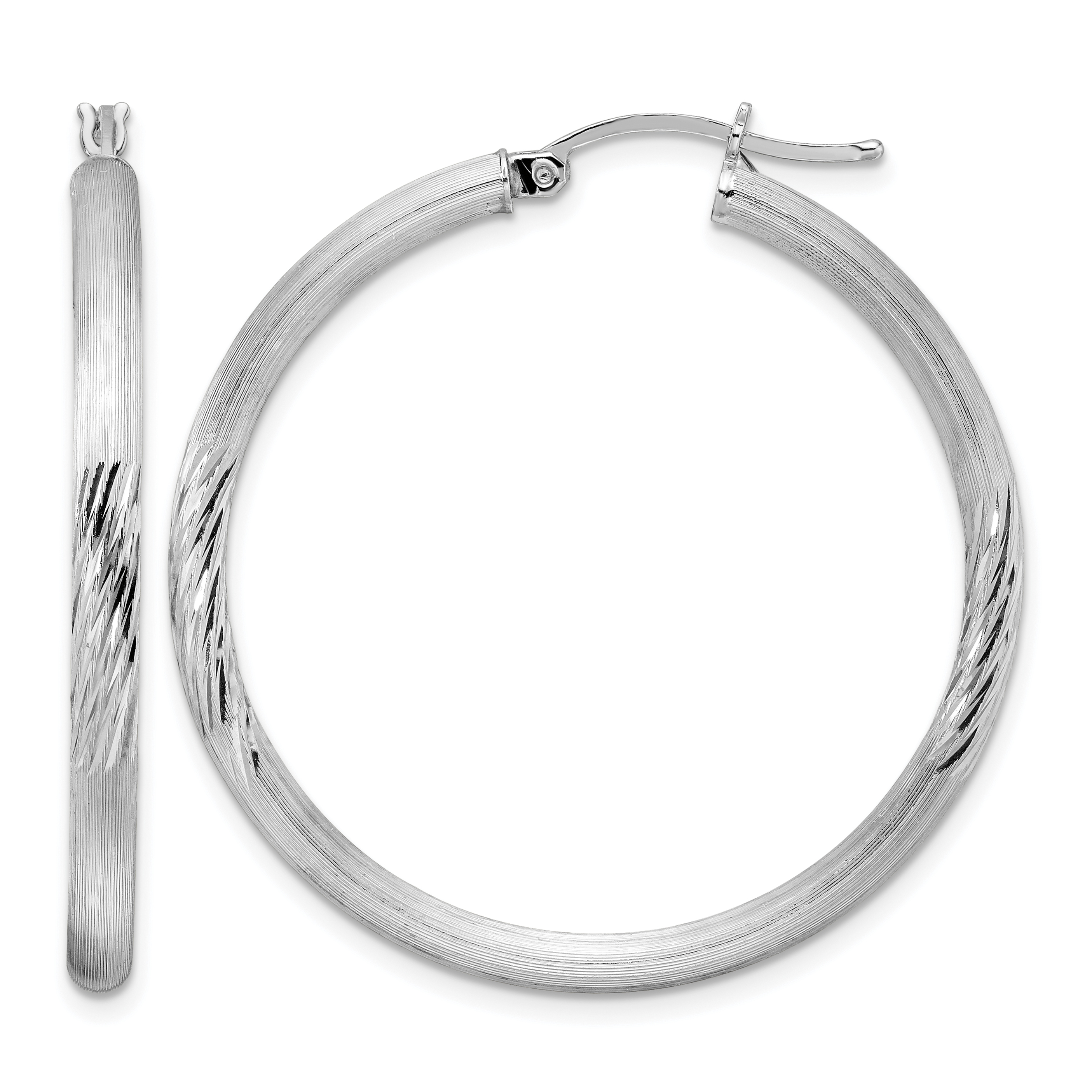 Sterling Silver Rhodium-plated 3mm Polished/Satin Diamond-cut Hoop Earrings (QE3564)