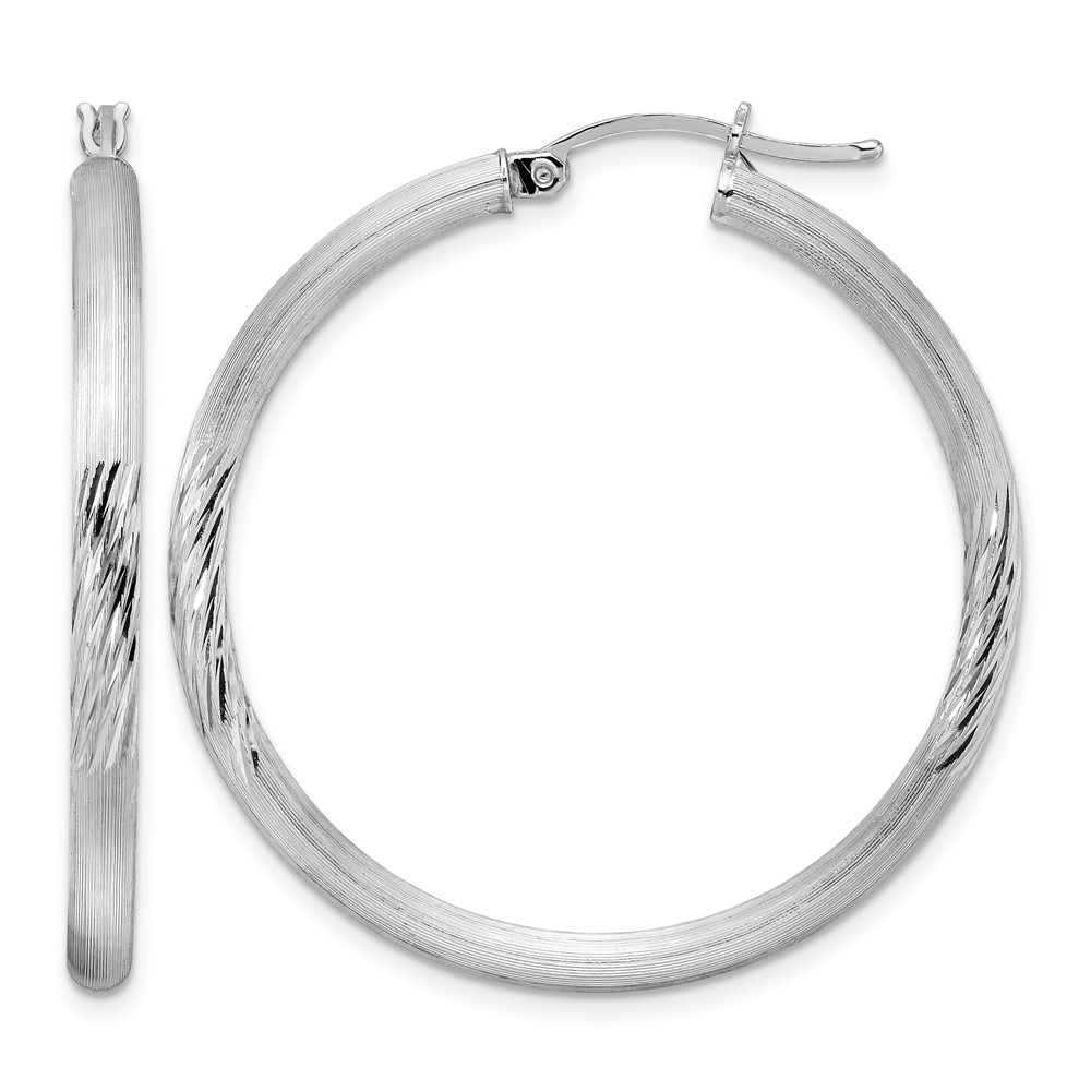 Sterling Silver Rhodium-plated 3mm Polished/Satin Diamond-cut Hoop Earrings (QE3564)