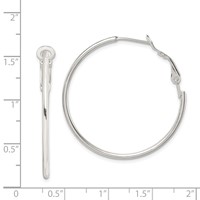 Sterling Silver Rhodium-plated 1.8mm Omega Back Round Hoop Earrings view 4