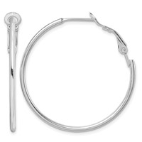 Sterling Silver Rhodium-plated 1.8mm Omega Back Round Hoop Earrings view 1