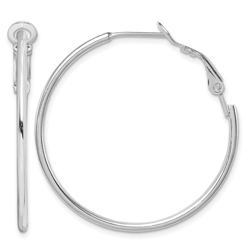 Sterling Silver Rhodium-plated 1.8mm Omega Back Round Hoop Earrings