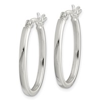 Sterling Silver 2.00mm Square Tube Oval Hoop Earrings view 2