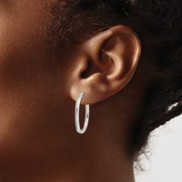 Sterling Silver 2.00mm Square Tube Oval Hoop Earrings view 3