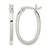 Sterling Silver 2.00mm Square Tube Oval Hoop Earrings view 1